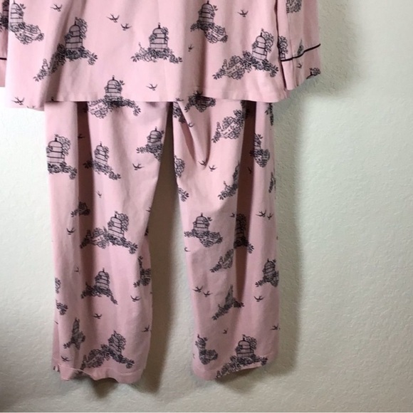 Soma • EMBRACEABLE Jersey Knit Pajama Set Pink Black Birdcage Fabric • Size M - Picture 2 of 7